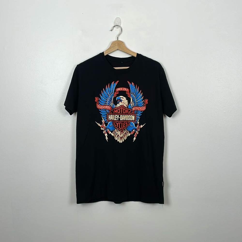 Harley Davidson Mens XL Pullover Motor Cycle Stretch Black Rodeo Casual T Shirt